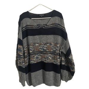 DAVI & DANI Gray and Blue V-Neck Sweater